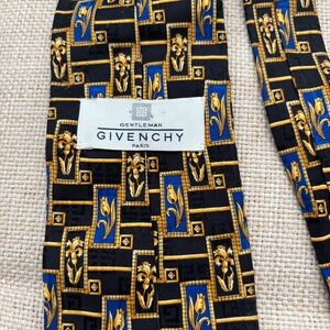Givenchy Vintage 100% Silk Black, Gold, and Blue Neck Tie